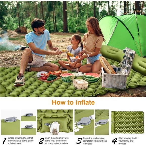 Camping Sleeping Pad, Ultralight Self Inflating Camping Pad 2 Person with Pillow - Picture 3 of 7